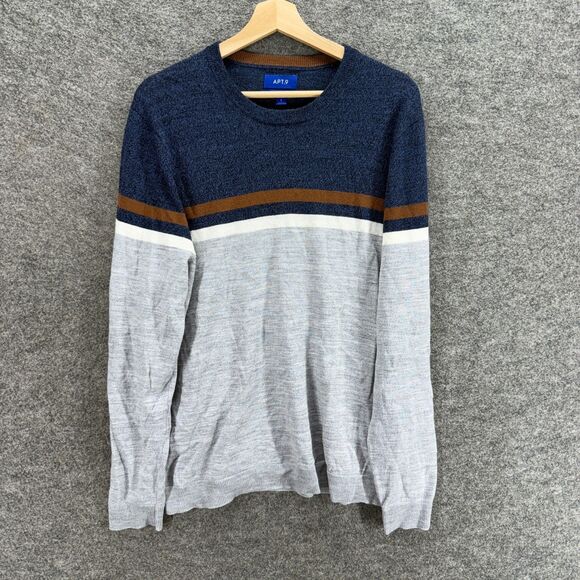 Apt. 9 Sweater Pullover Men L Large Gray Striped Knit Wool Long Sleeve Regular - Picture 1 of 7